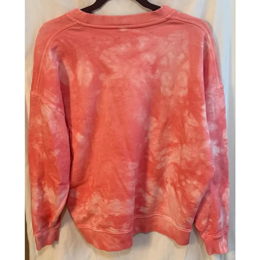 Outdoor Voices Tie Dye Crewneck Sweatshirt S 100% Cotton Coral Peach Pullover